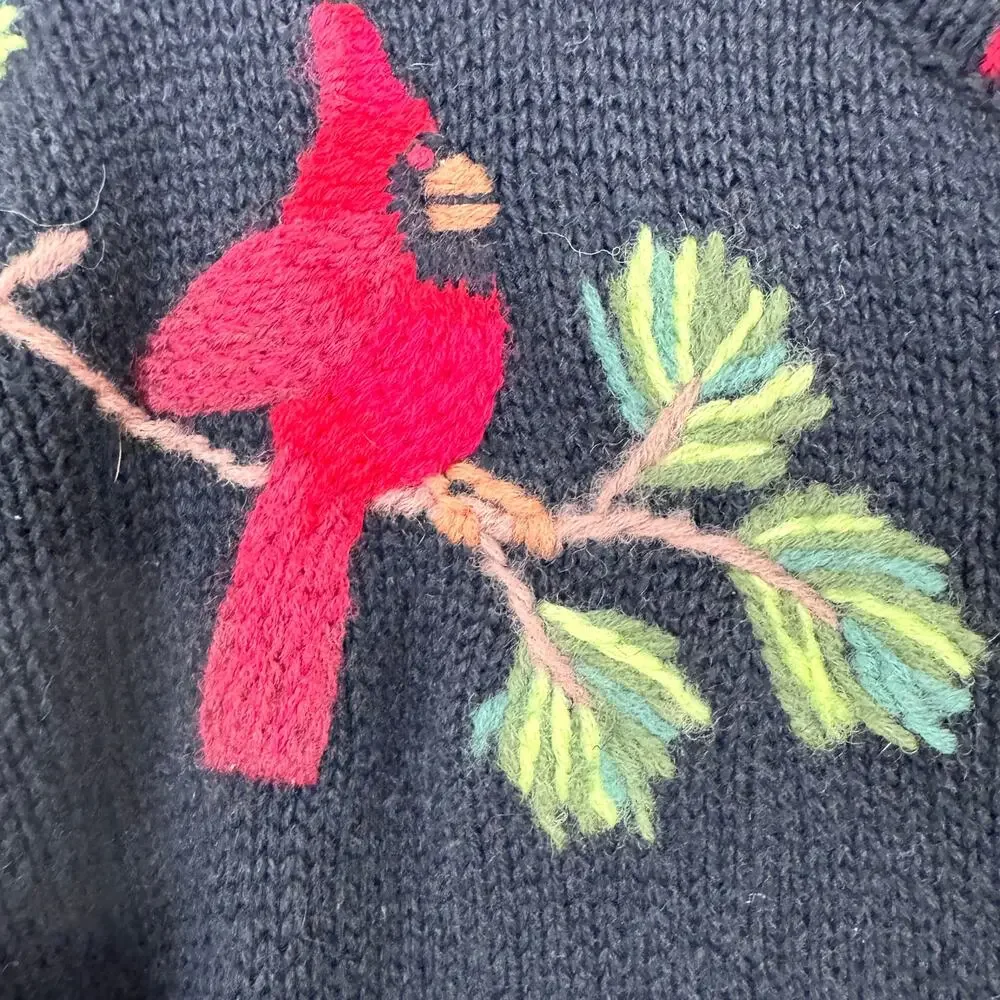 Coldwater Creek Womens Cardigan Knit Sweater Size S Cardinal Holiday Bird Winter